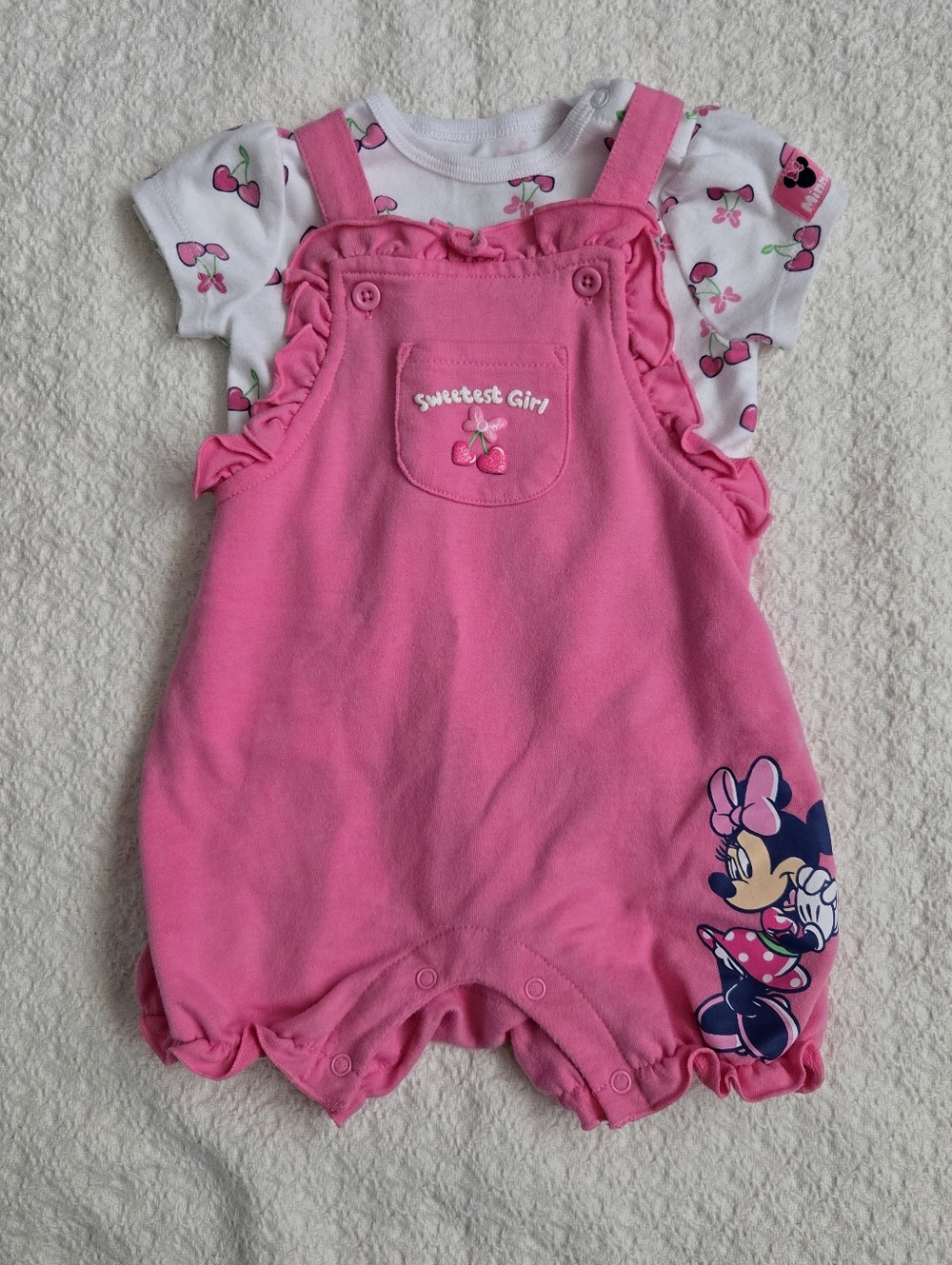 Disney Baby Girl Pink Heart Print Romper with Minnie Accent 18 Months